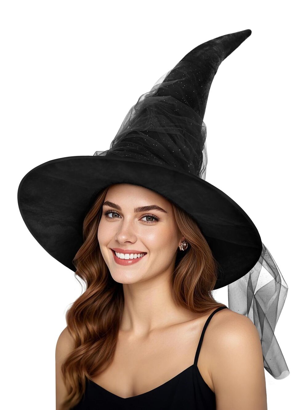 9070 Black Masquerade Ruched Witch Hat Oversized Witches Velvet Hats Wide